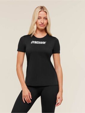 Gymshark Black Short-Sleeve Logo Tee - White Print
